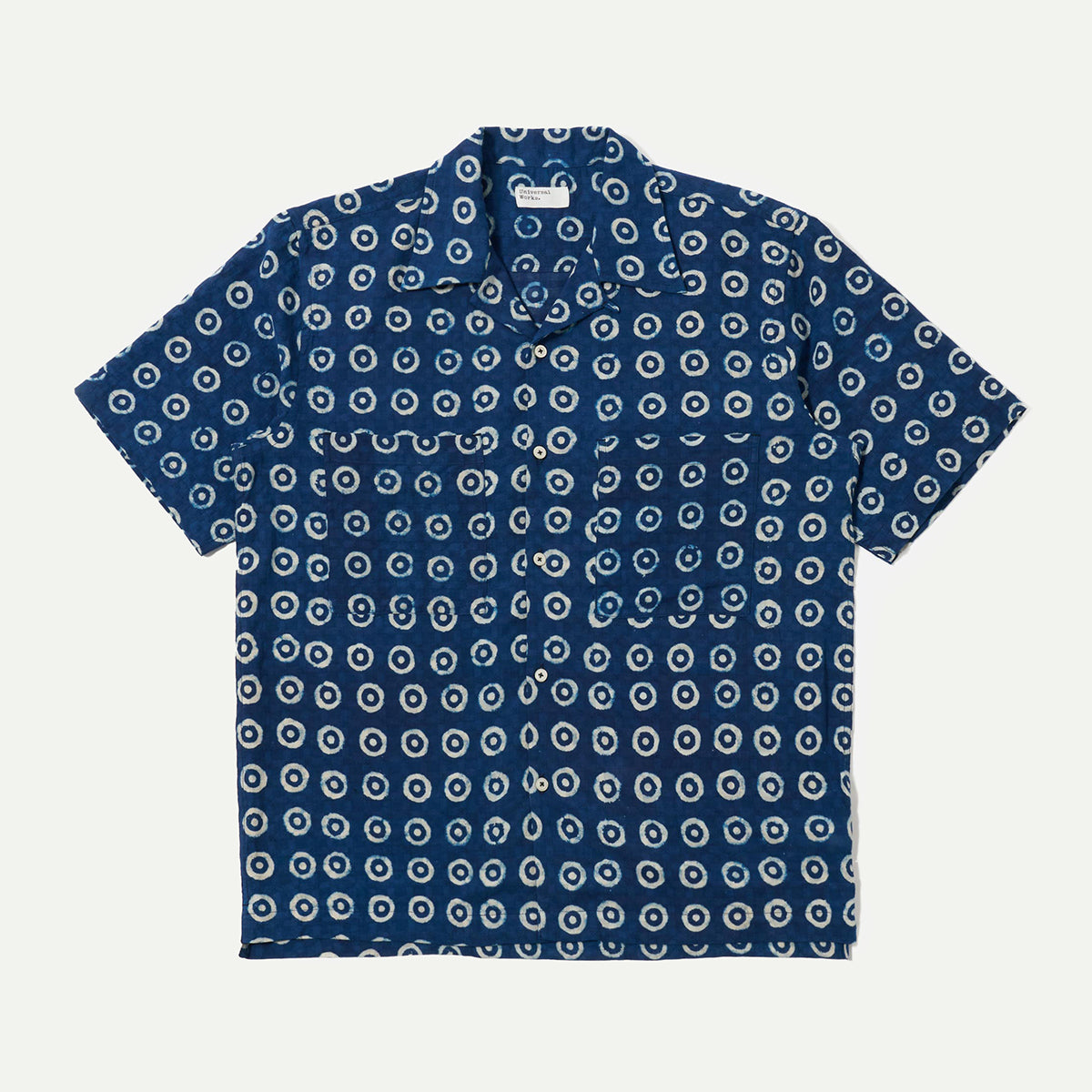 Indigo Block Print Circles Camper Shirt