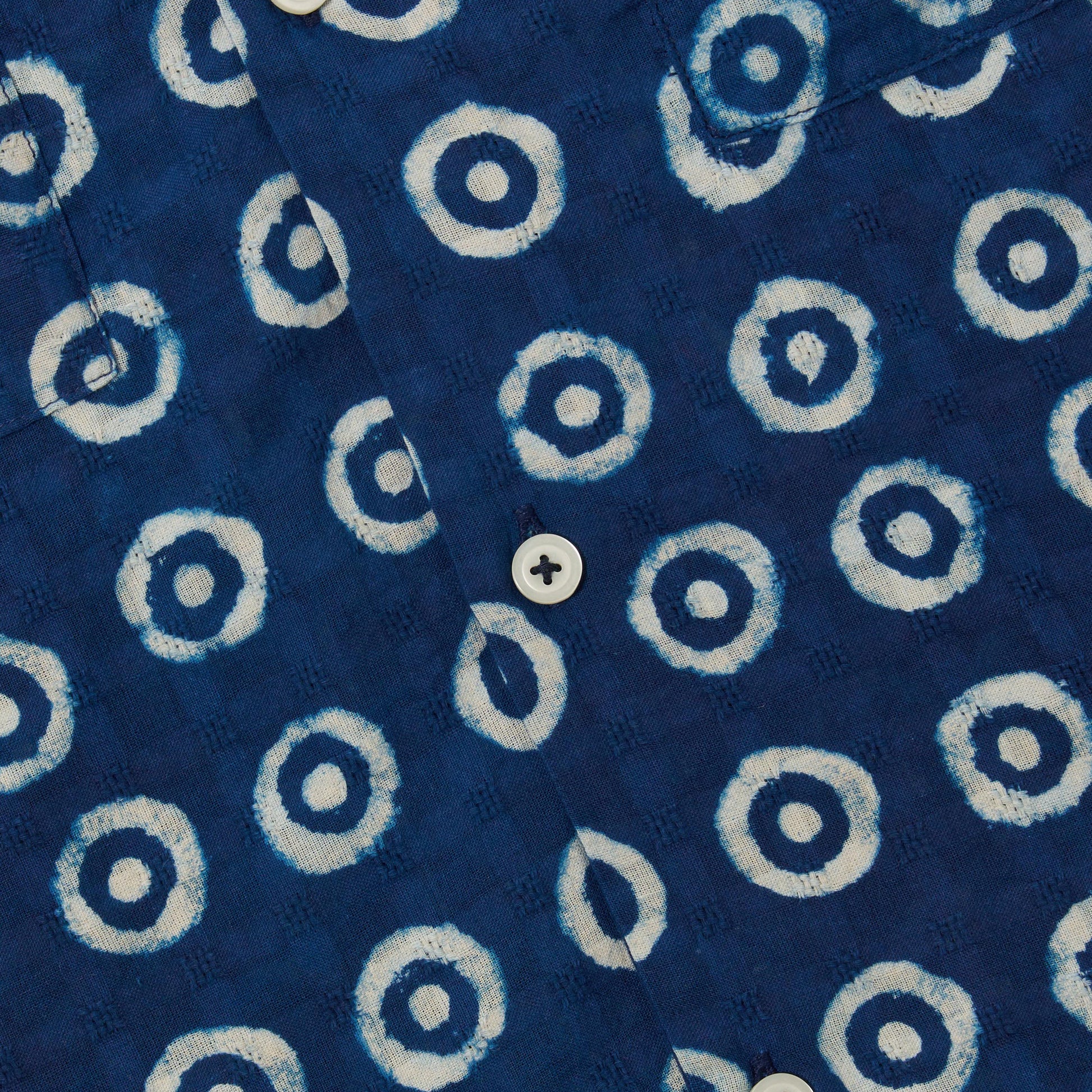 Indigo Block Print Circles Camper Shirt