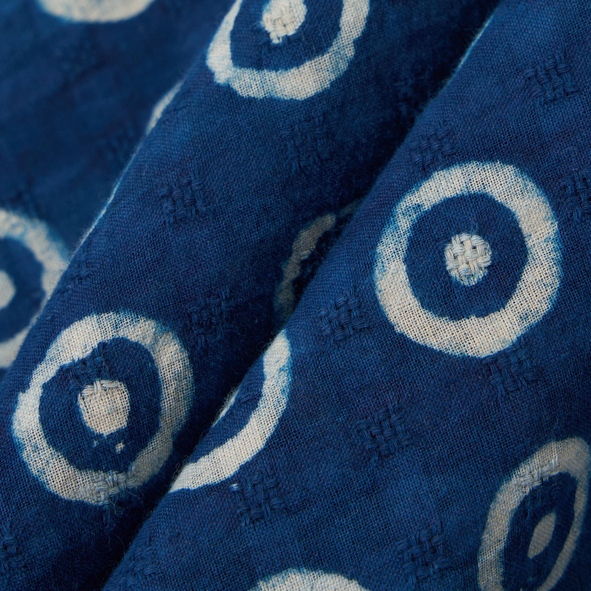 Indigo Block Print Circles Camper Shirt