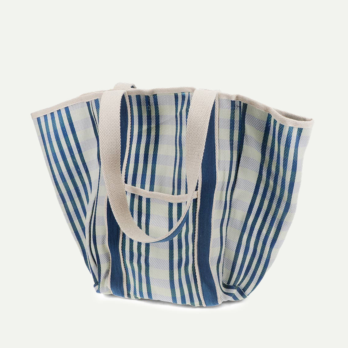 White/Blue Recycled Woven Tote Bag