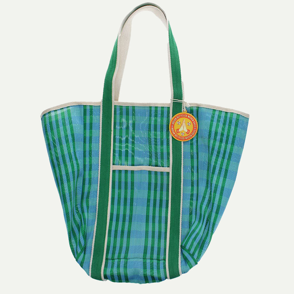 Blue/Green Recycled Woven Tote Bag