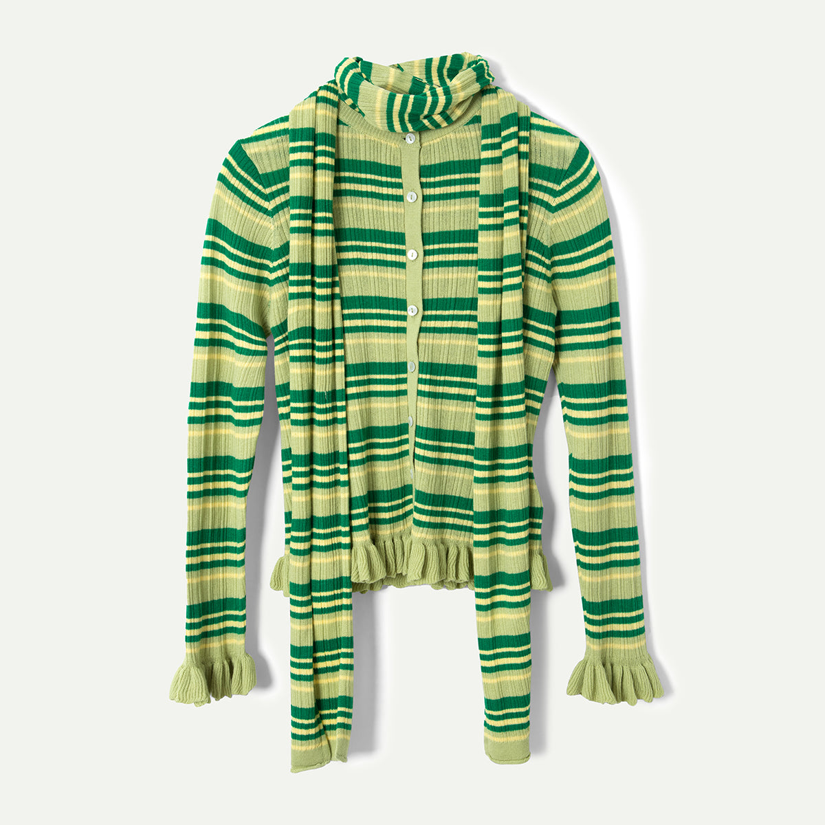 Green Stripe Merino Blend Anelis Cardigan