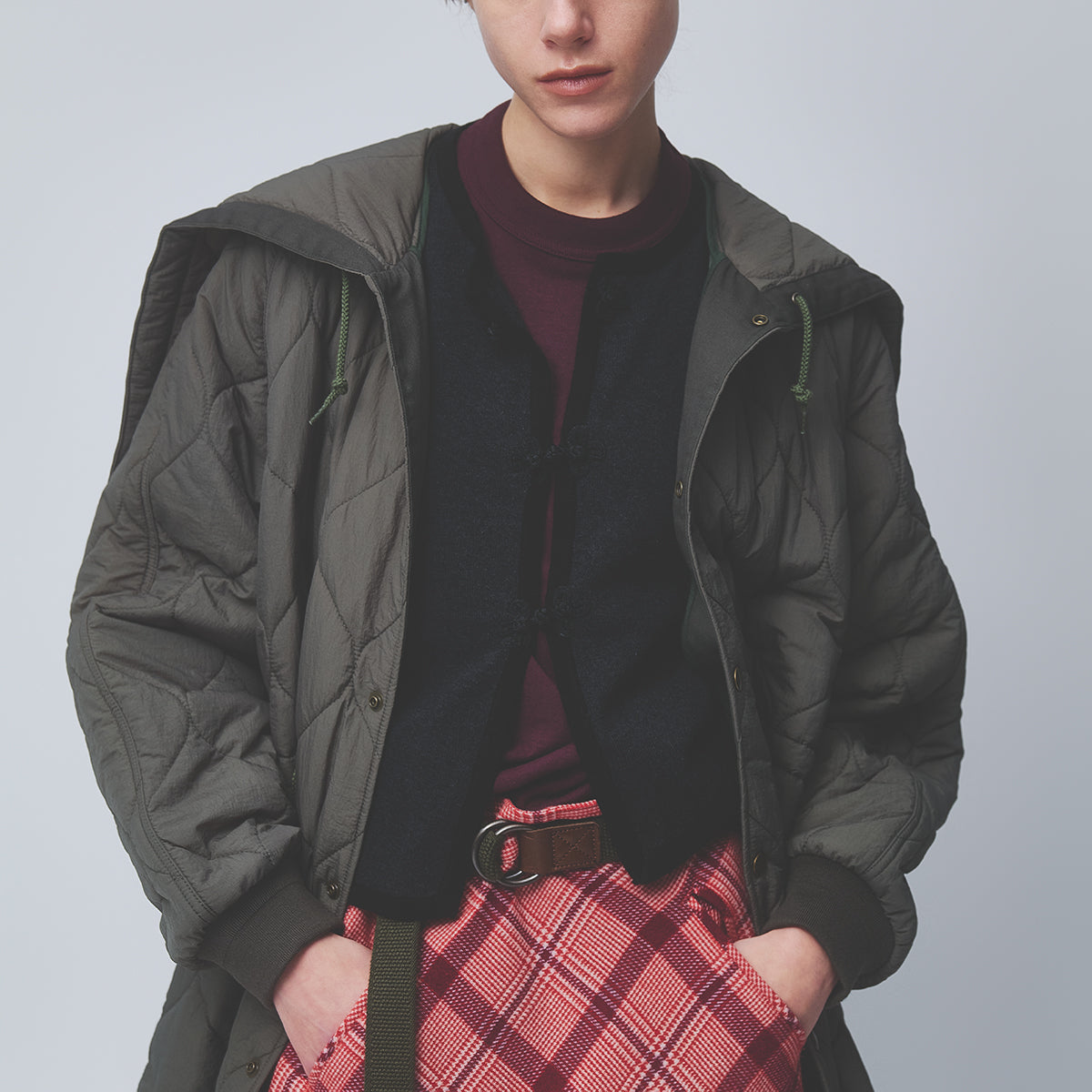 Olive O.Nylon Quilting Hood Coat