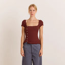 Burgandy Posie Short Sleeve Top
