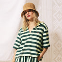 Green Stripe Towelling Polo Top