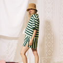 Green Stripe Towelling Polo Top