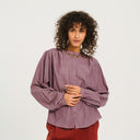 Red Stripe Gladis Collarless Shirt