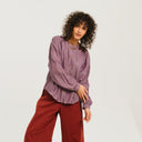 Red Stripe Gladis Collarless Shirt