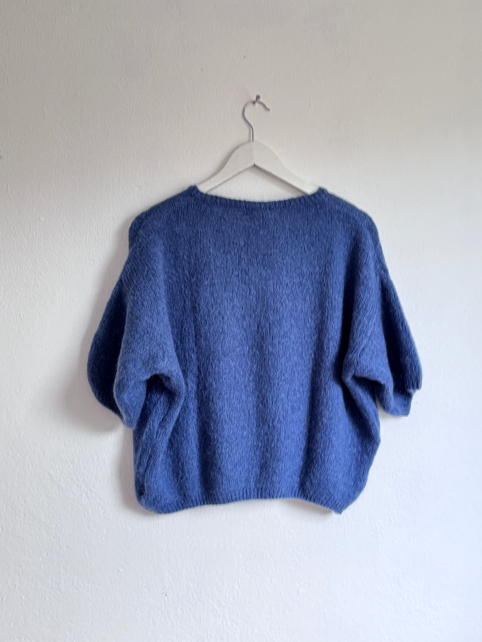 Dark Teal Cropped Short Sleeve Mohair Cardigan