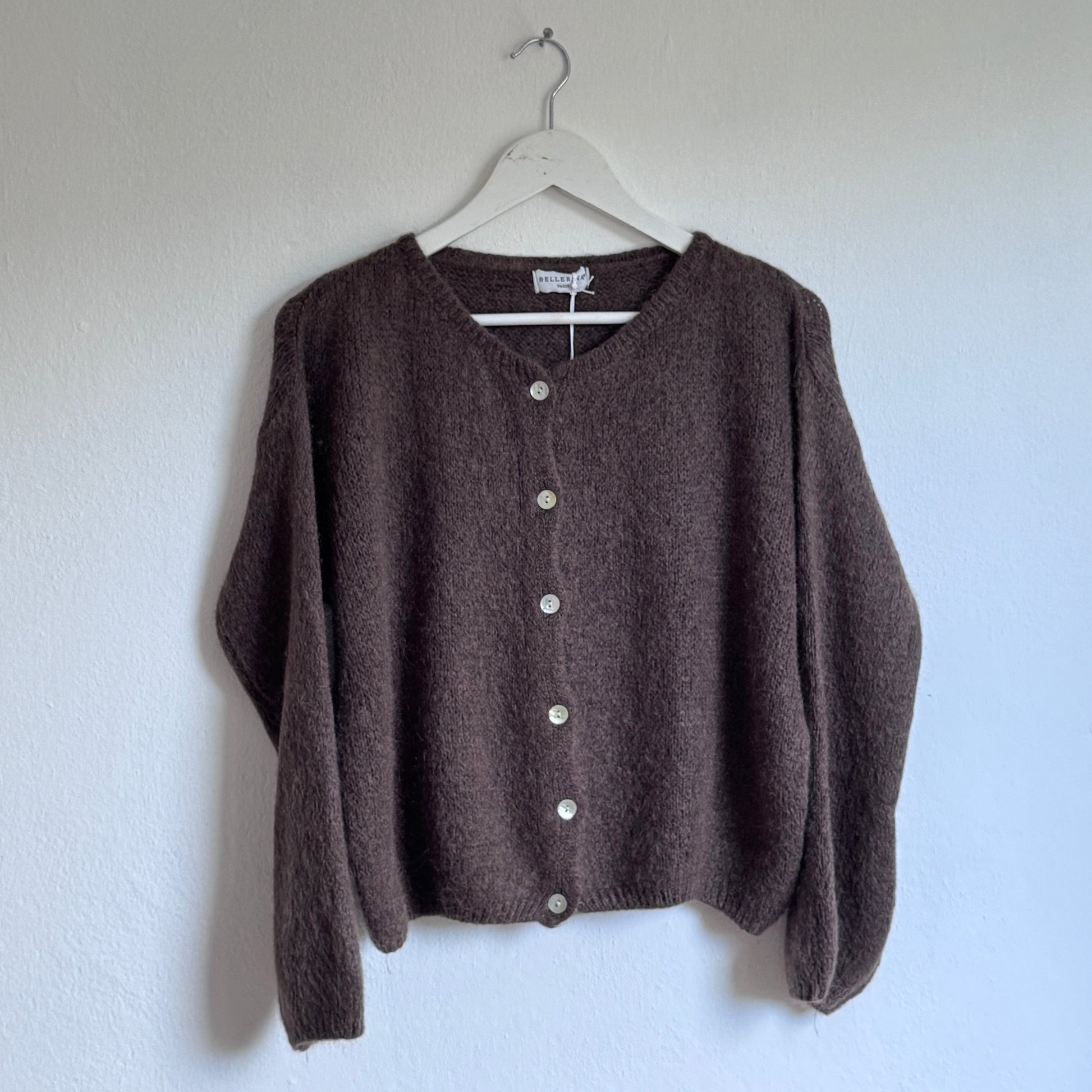 Chocolate Cropped Long Sleeve Mohair Cardigan