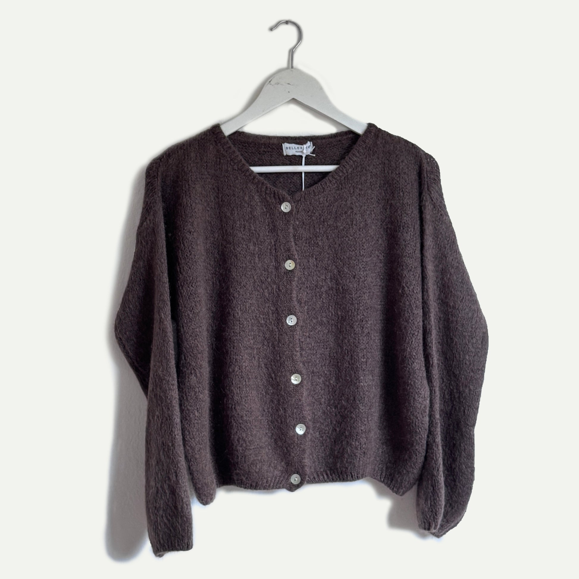 Chocolate Cropped Long Sleeve Mohair Cardigan