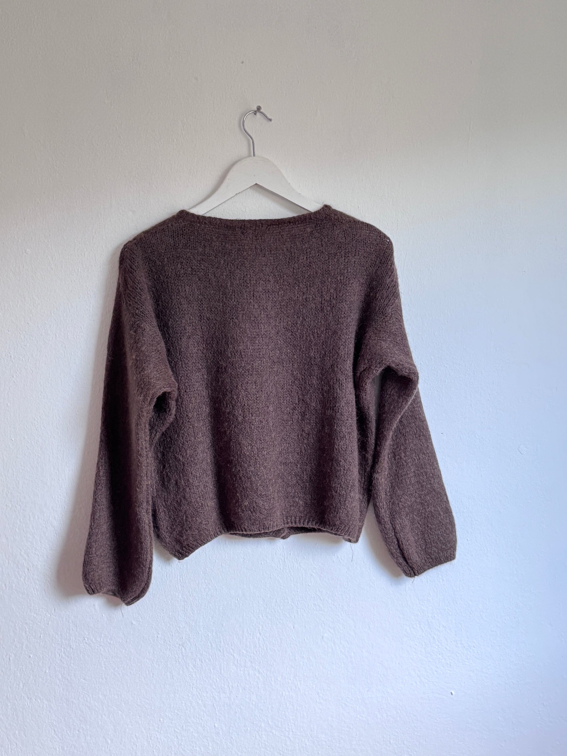 Chocolate Cropped Long Sleeve Mohair Cardigan
