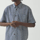 Indigo Dabu Print Stripe Cotton Shirt