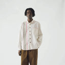 Ecru Embroidered Cross Stitch Cotton Shirt