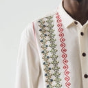 Ecru Embroidered Cross Stitch Cotton Shirt