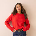 Red Ribbed Trim Boat Neck Jumper