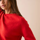 Red Ribbed Trim Boat Neck Jumper