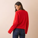 Red Ribbed Trim Boat Neck Jumper