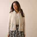 Oatmeal Ribbed Trim Knitted Jacket