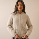 Oatmeal Ribbed Trim Knitted Jacket