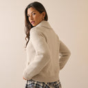 Oatmeal Ribbed Trim Knitted Jacket