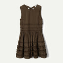 Sheer Choc Reed Drop Waist Ruffle Midi Dress