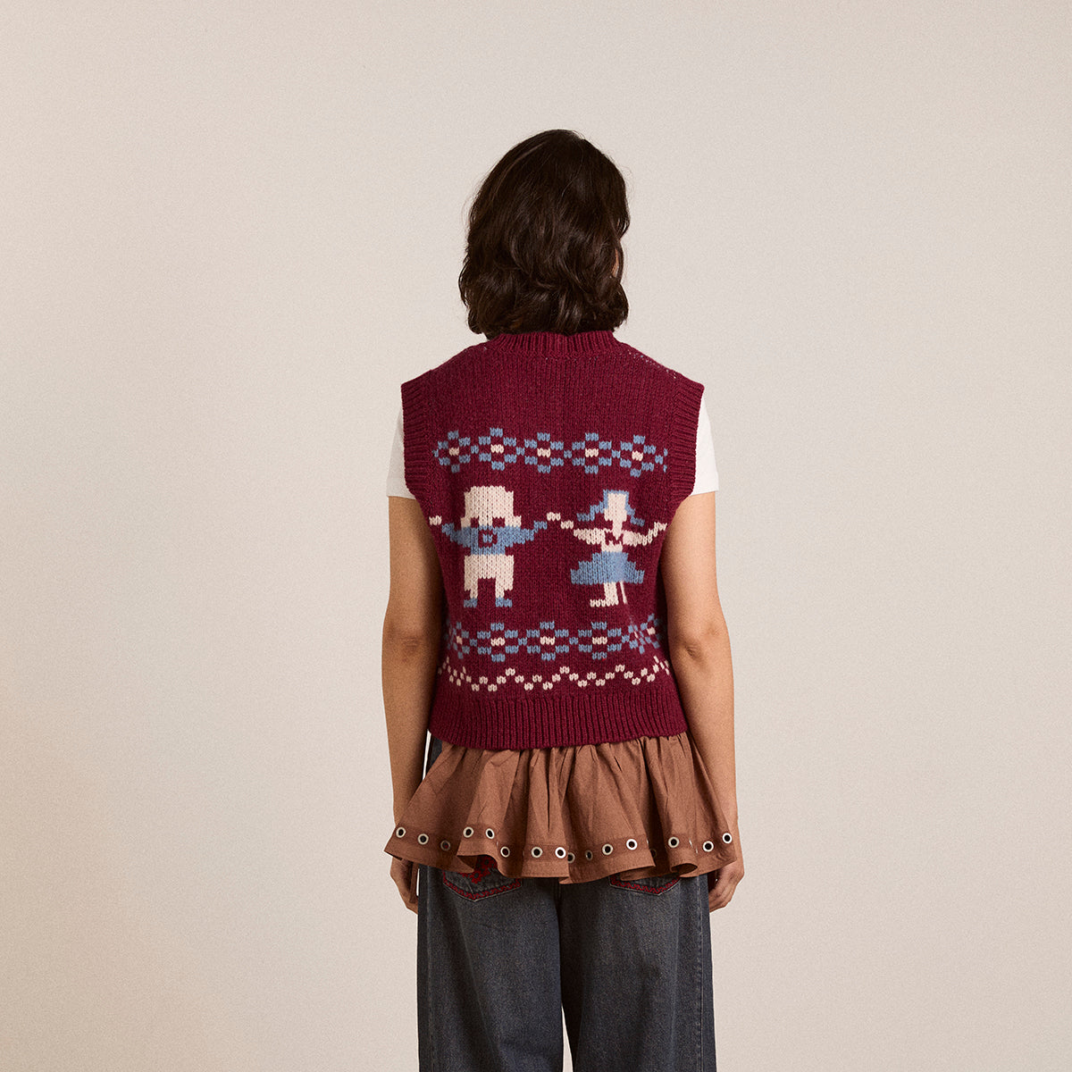 Burgundy Novelty Intarsia Girls Sofie Vest