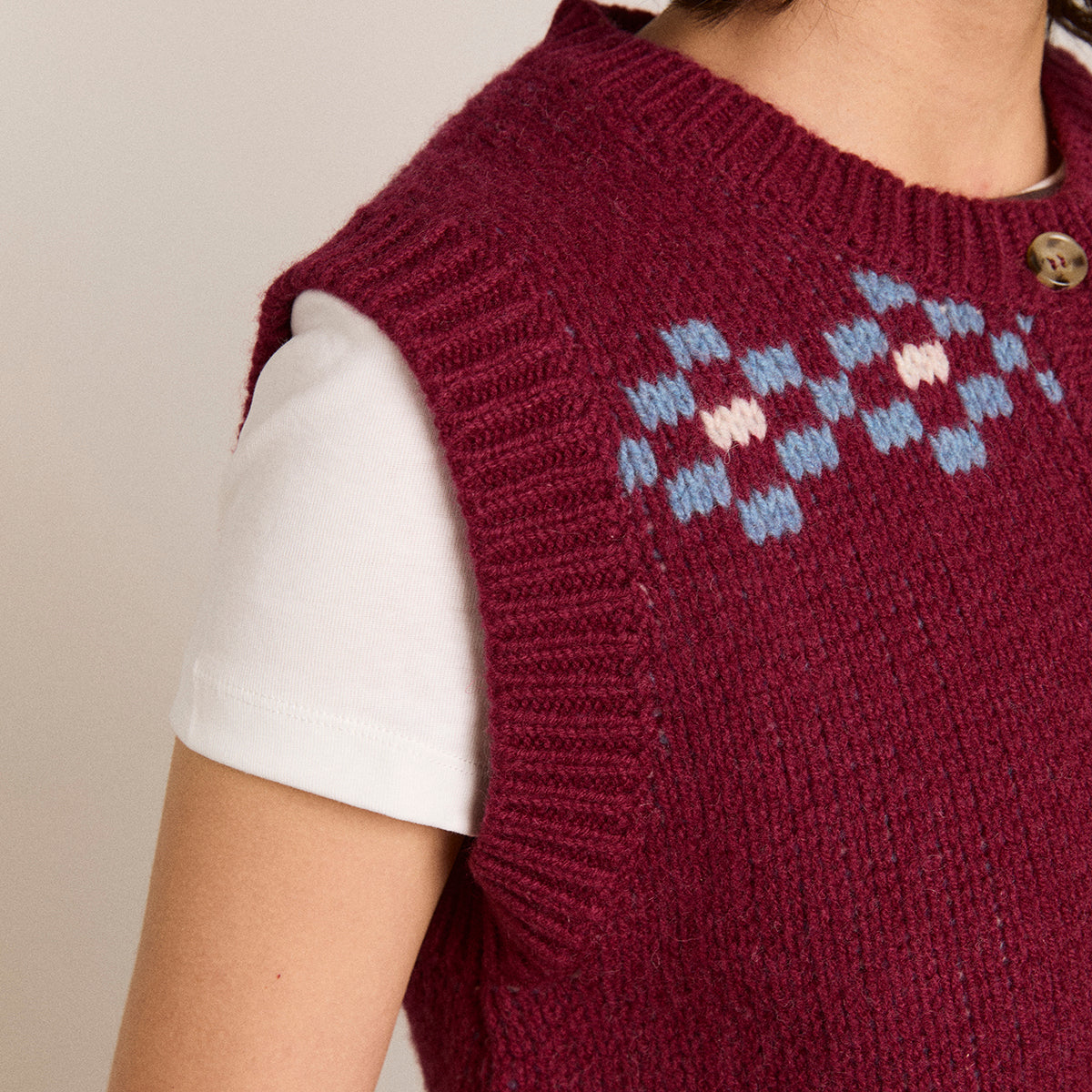 Burgundy Novelty Intarsia Girls Sofie Vest