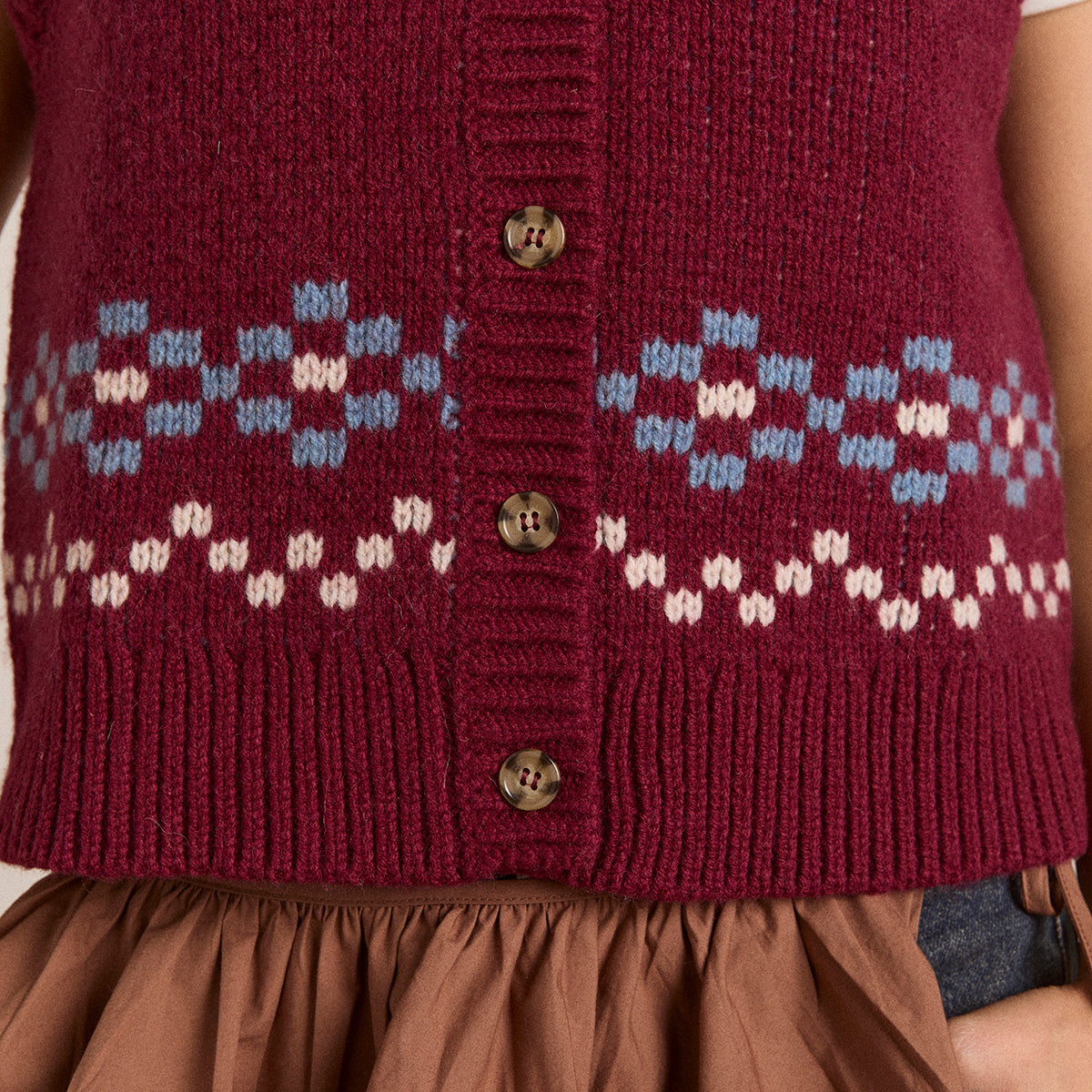 Burgundy Novelty Intarsia Girls Sofie Vest