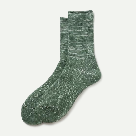Dark Green Marl Washi Pile Crew Sock