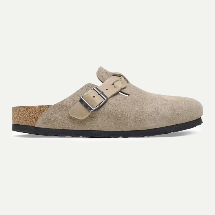 Birkenstock Taupe Braided Suede Leather Boston Sandal