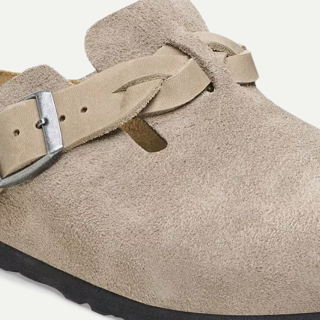 Birkenstock Taupe Braided Suede Leather Boston Sandal