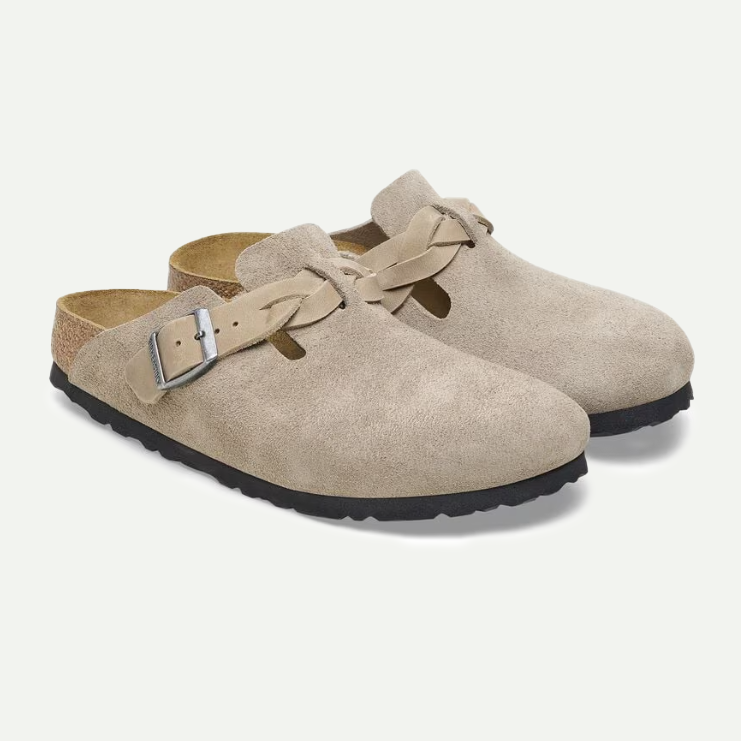 Birkenstock Taupe Braided Suede Leather Boston Sandal
