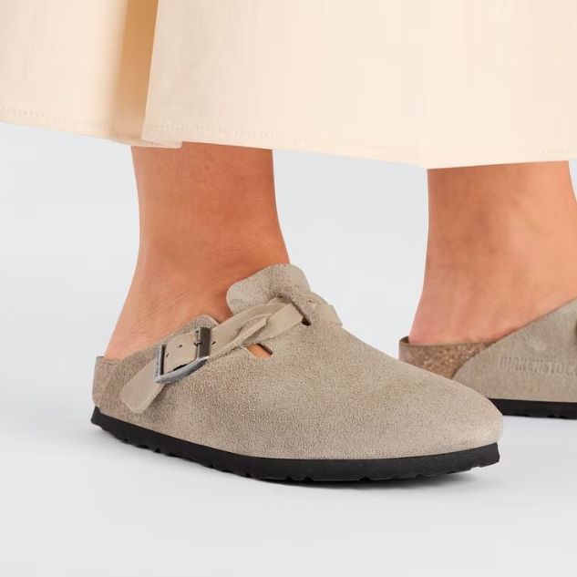 Birkenstock Taupe Braided Suede Leather Boston Sandal