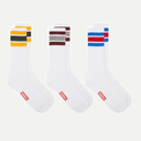 Yellow/Wine/Blue Stripe White Crew Sock
