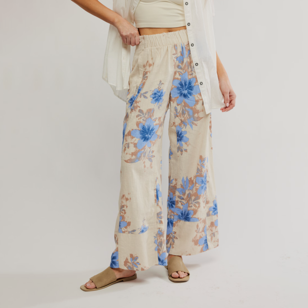 Ivory Combo Floral Days End Linen Trouser