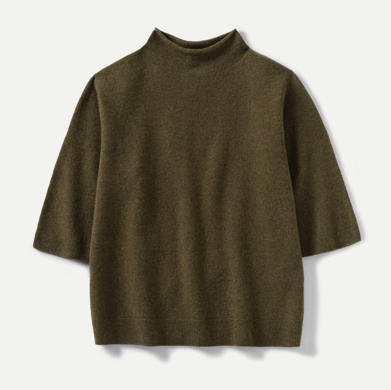 Olive Melange Cashmere Half Sleeve Sweater