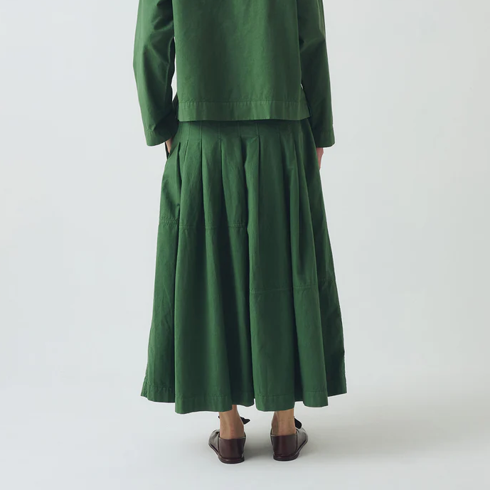 Forest Green Pleated Panelled Linen Skirt