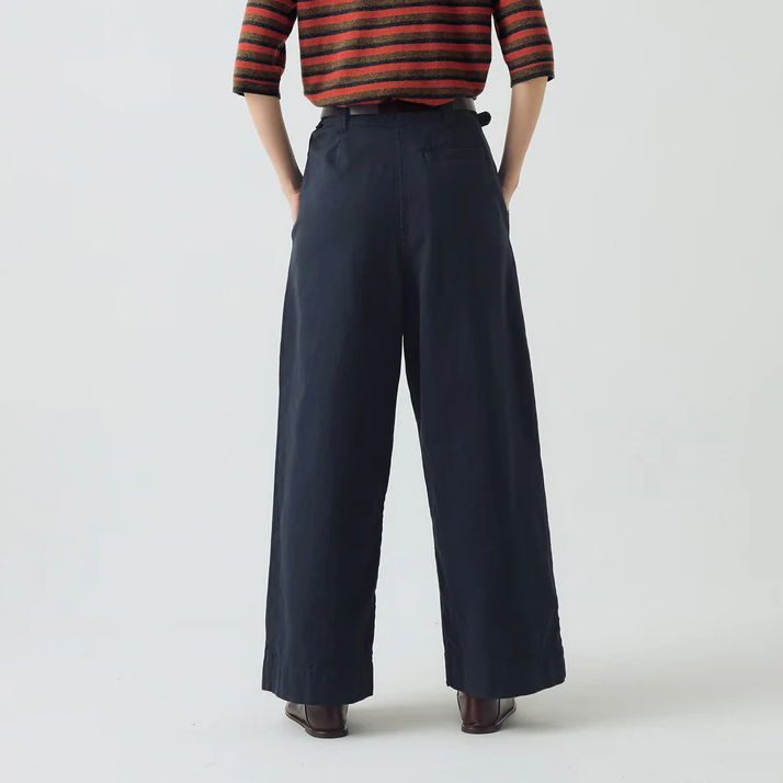Blue Navy Canvas Pleat Front Trousers