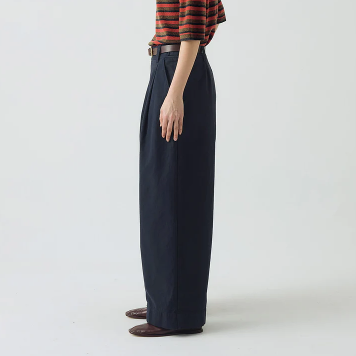 Blue Navy Canvas Pleat Front Trousers