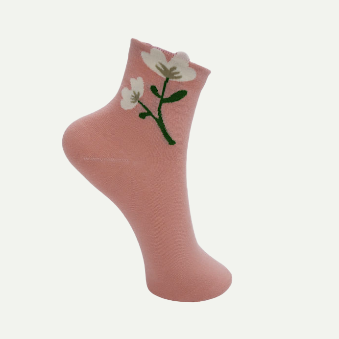 Light Rose Deena Flower Sock