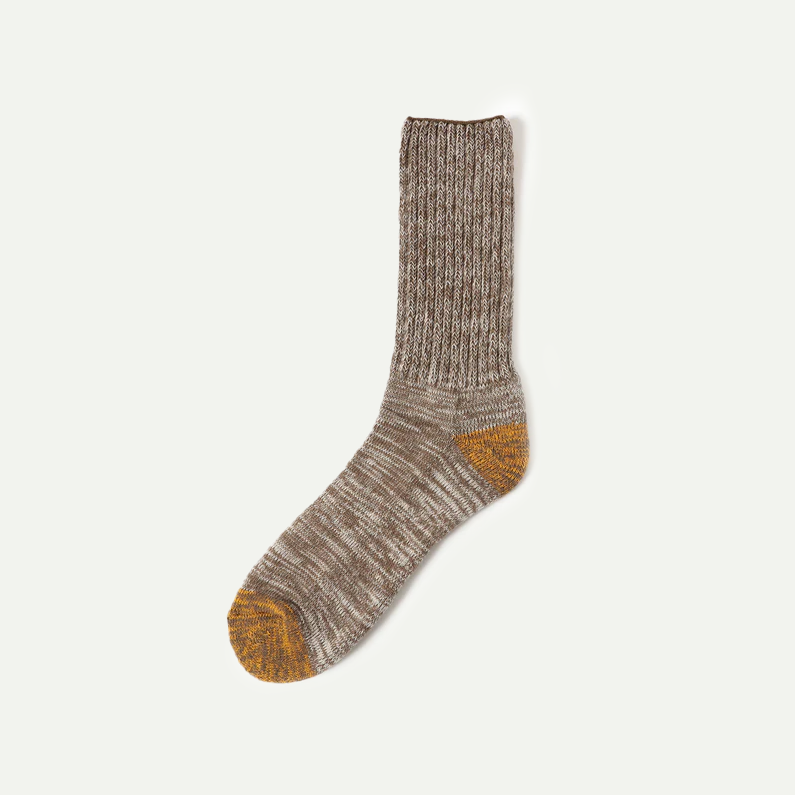 Brown Ribbed Crew Sock