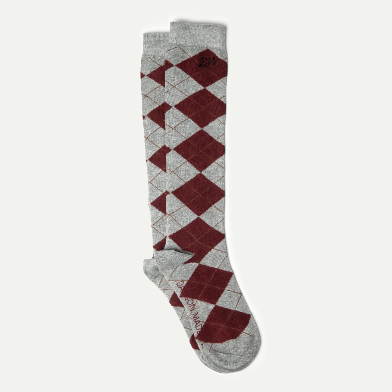 Grey/Burgandy Knee High Argyle Sock