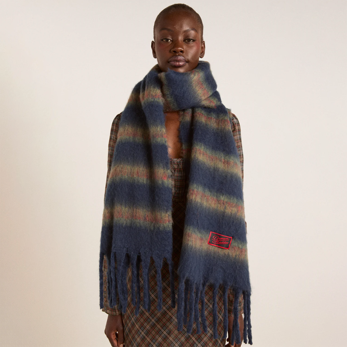 Choc/Blue Stripe Brushed Knit Oversized Scarf