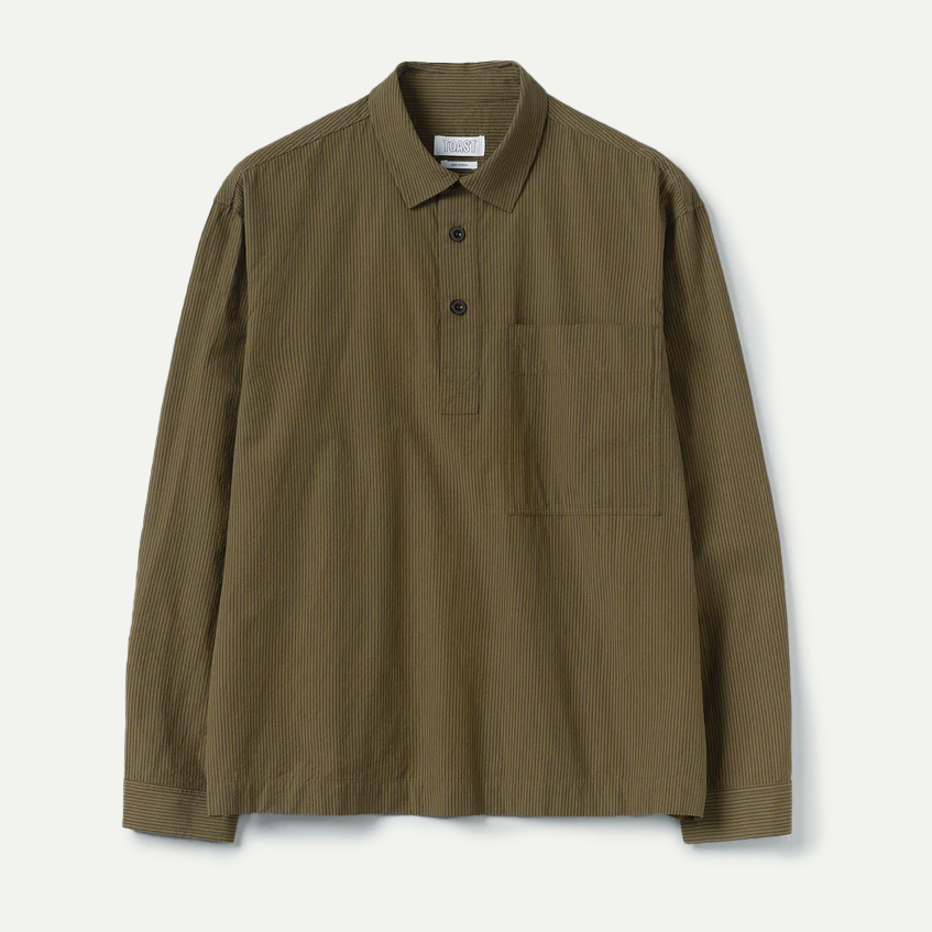 Olive Large Pocket Stripe Popover