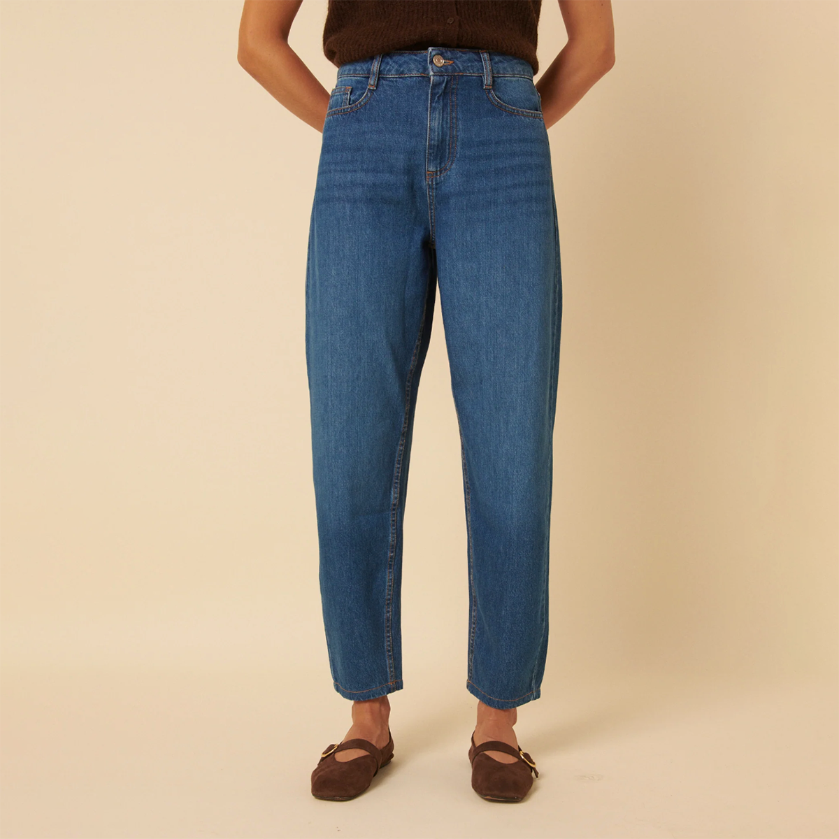 Blue High Rise Putney Barrel Jeans