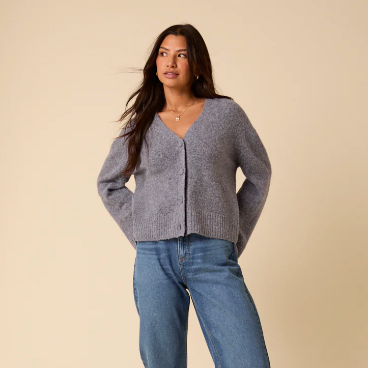 Blue V-Neck Relaxed Cardigan