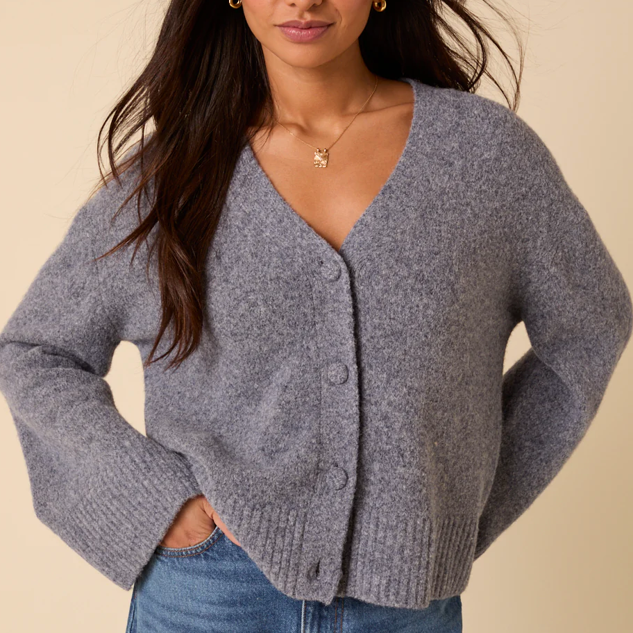 Blue V-Neck Relaxed Cardigan