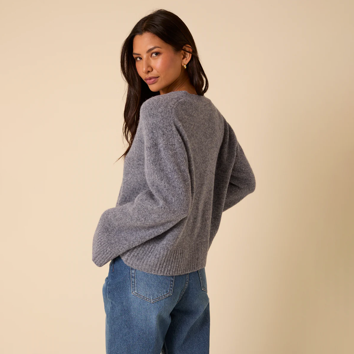 Blue V-Neck Relaxed Cardigan