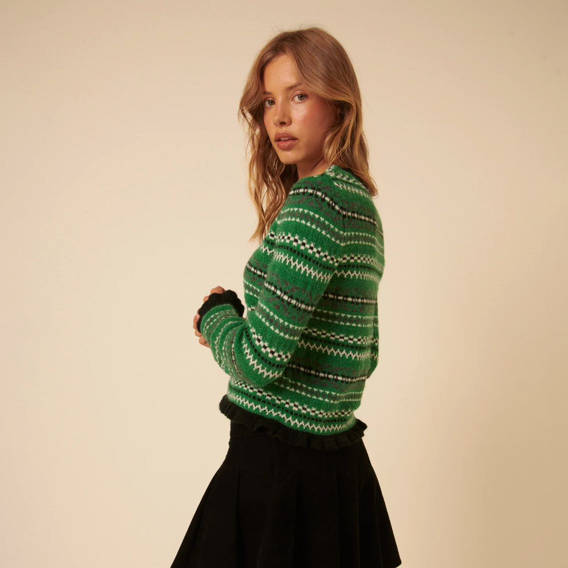 Green Fairisle & Ruffle Jumper